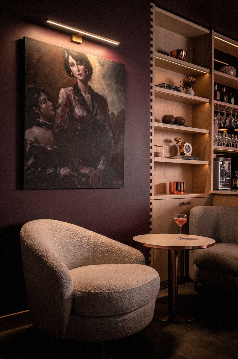 Install picture lights above moody artwork