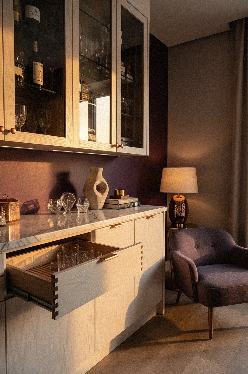 Use smoked glass doors on cabinets