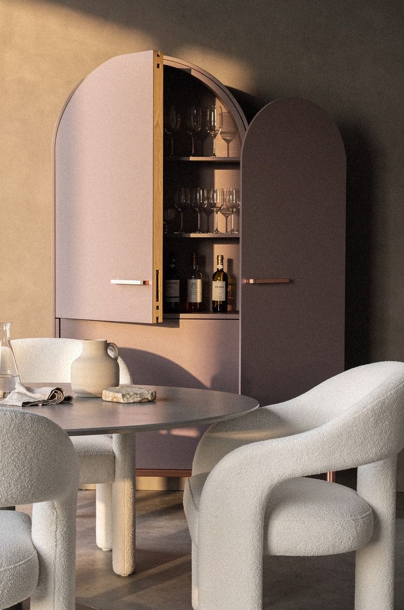 Why hide stemware behind opaque arched panels?