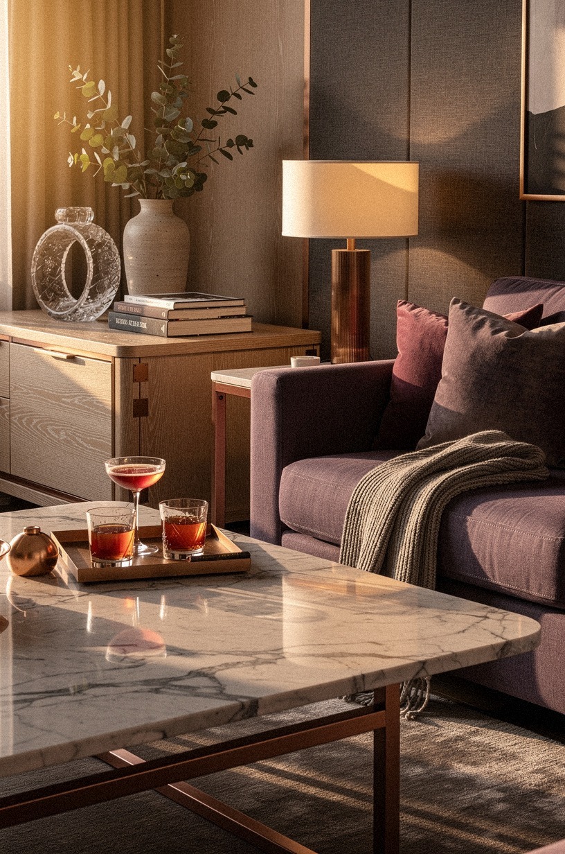 Finish with low amber table lamps
