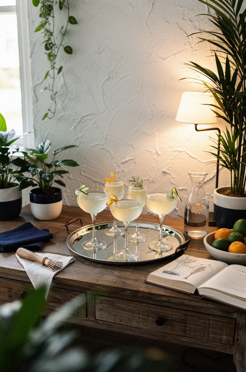 Stage coupe glasses on a mirrored tray