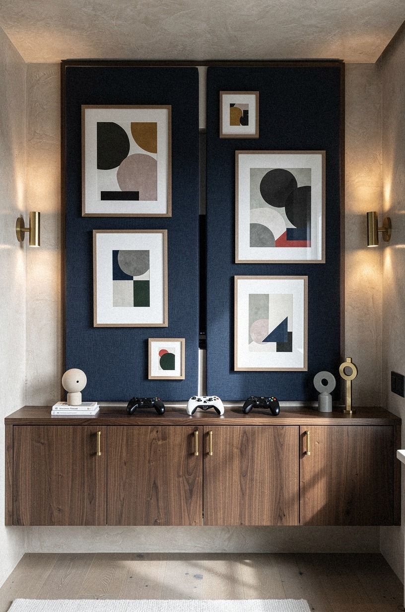 Layer acoustic panels under framed artwork