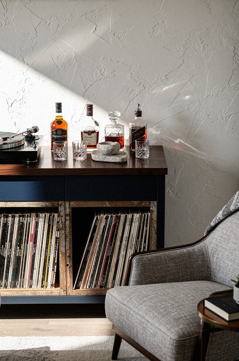 Tuck a record station from Article beside the bottles
