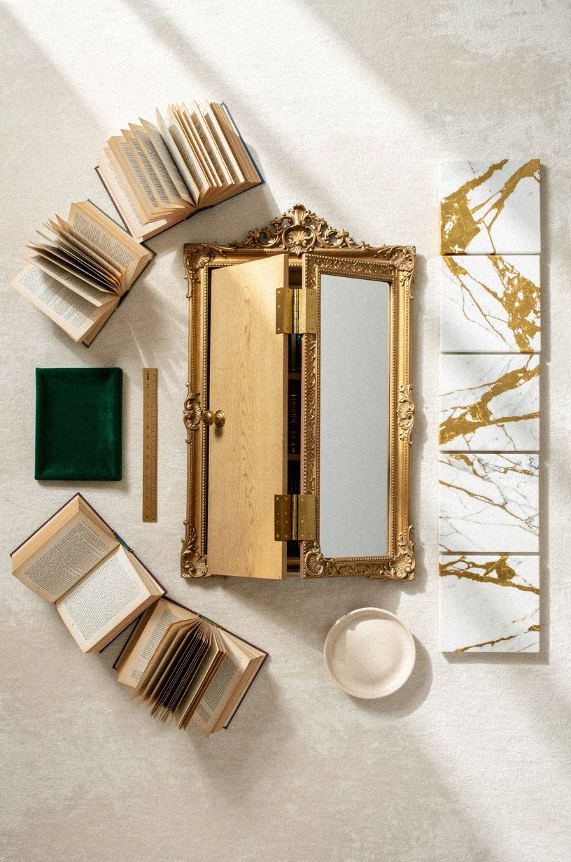 Mount a gilded mirror on the swing panel