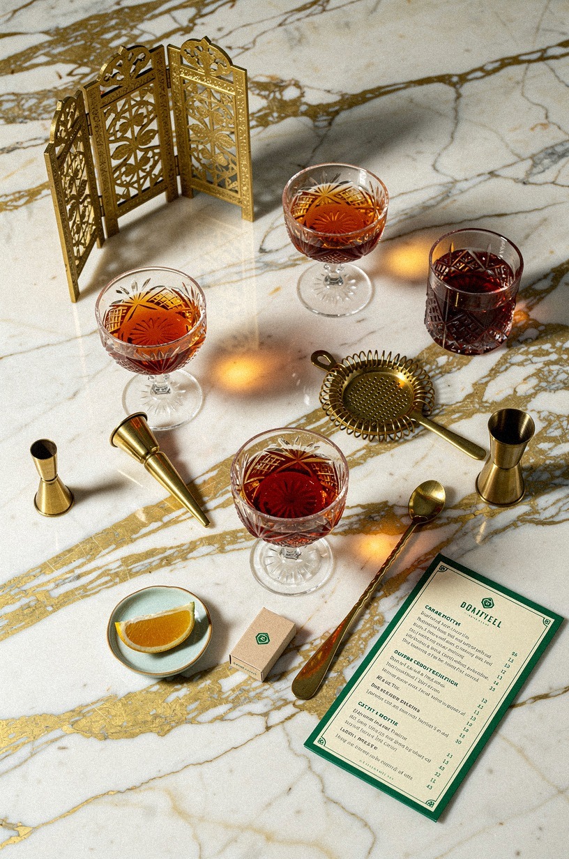 Set a gilded screen near the bar corner