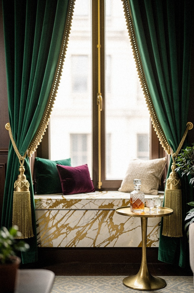 Frame the windows with heavy silk tassel tiebacks