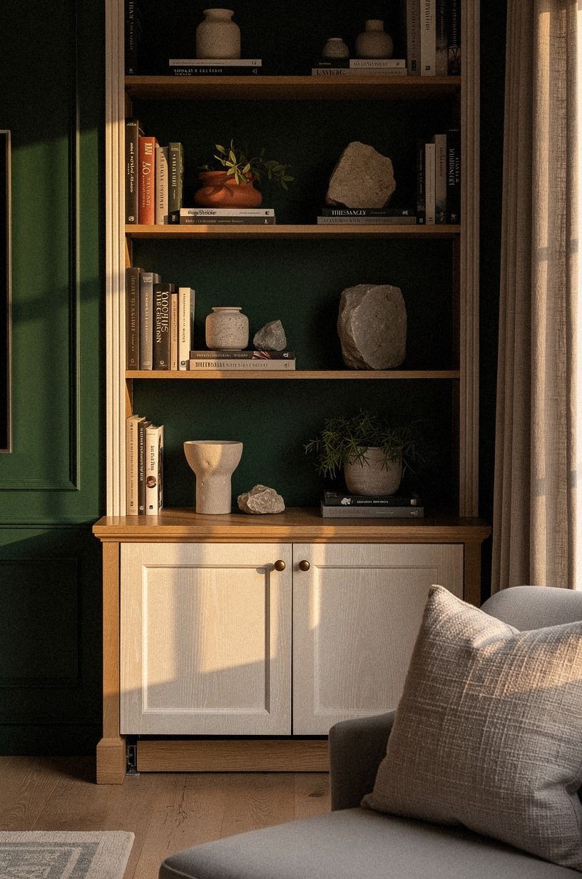 Style lower cabinets as a quiet plinth