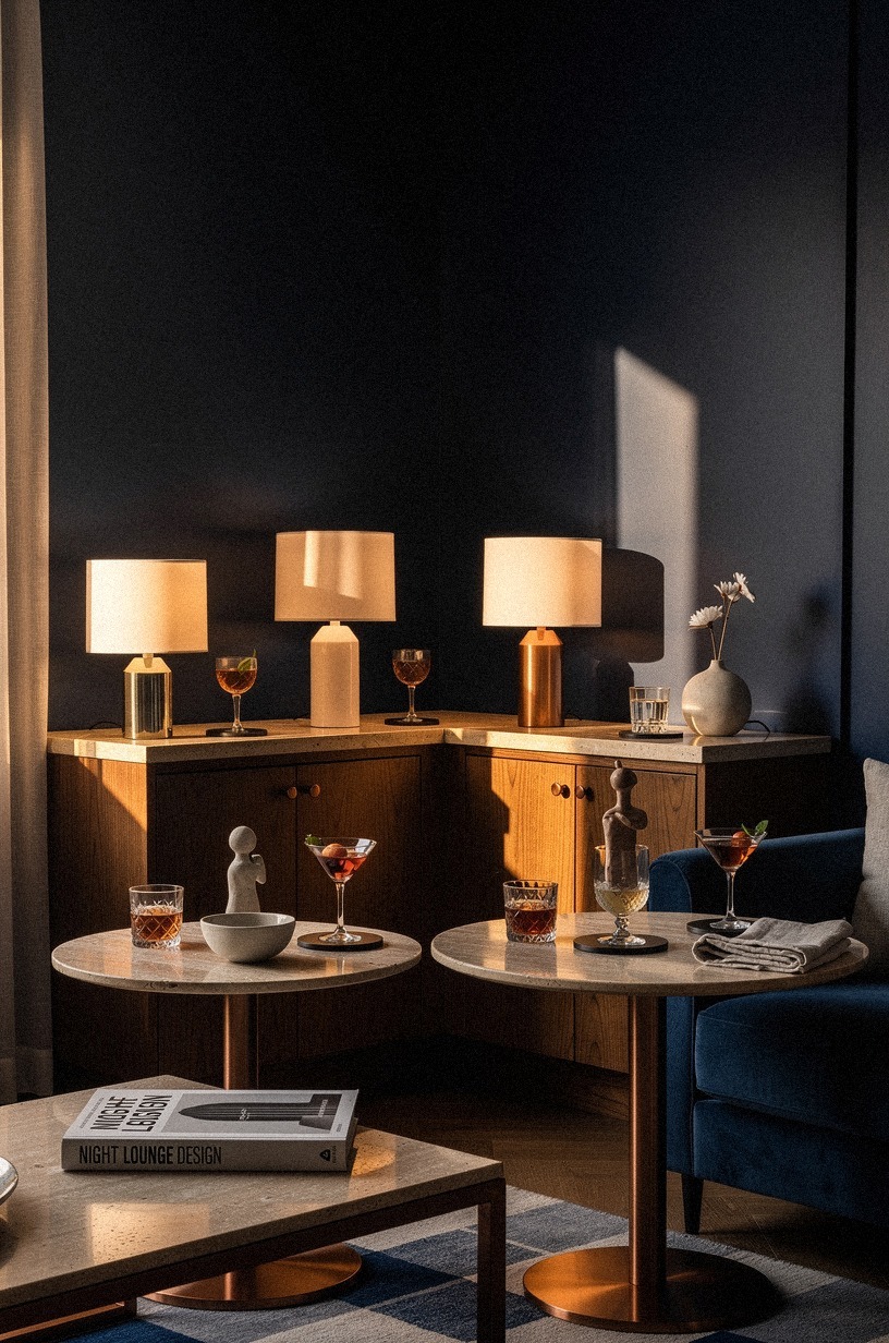 Scatter rechargeable lamps across drink surfaces