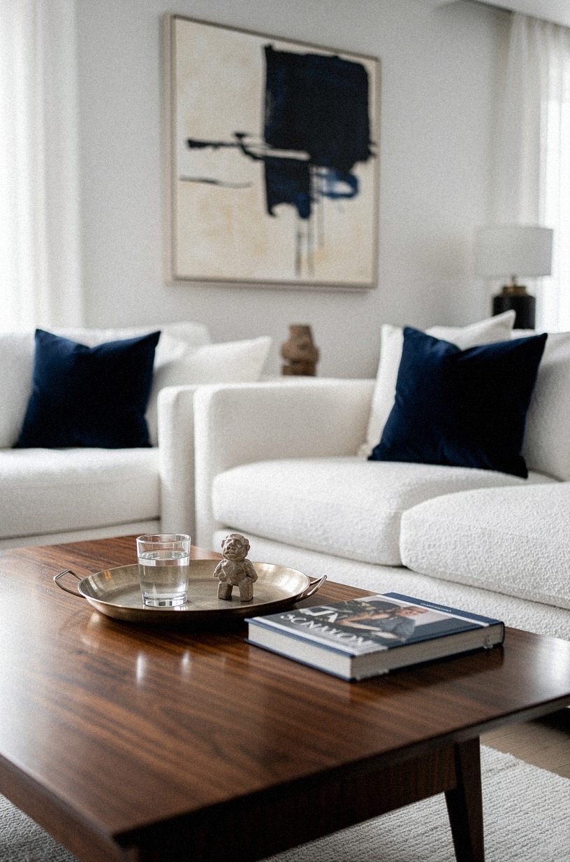 Add a tray, a book, one piece of art
