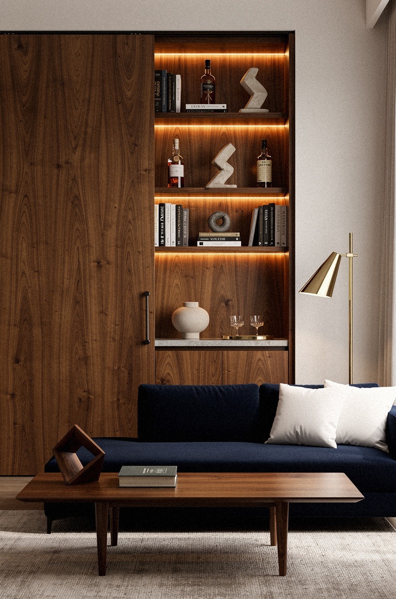 Build a Library Bar Behind a Sliding Bookcase