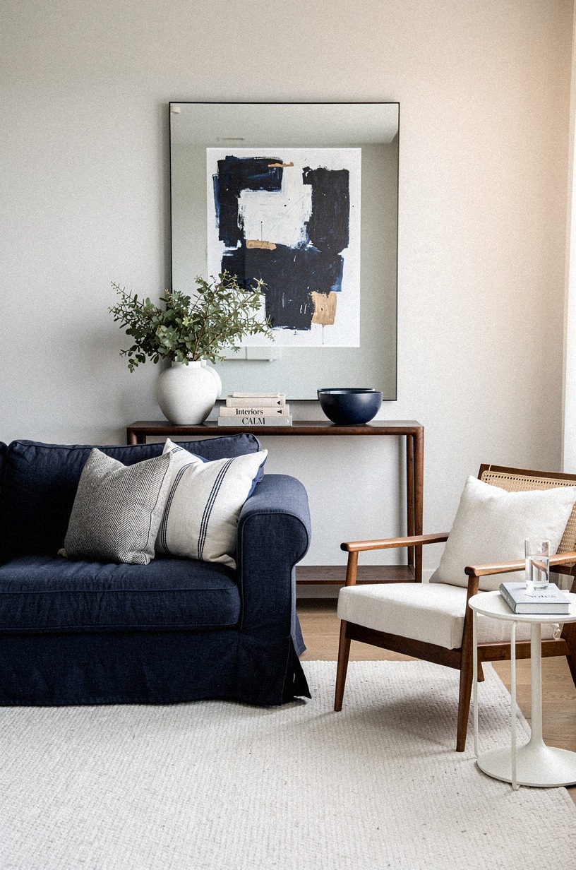 Hang a single piece of art over the mirror and lose the room