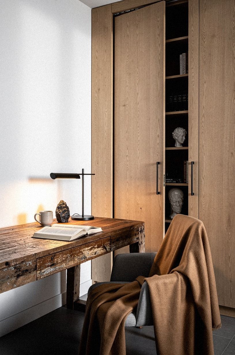 Face the desk toward the hidden opening