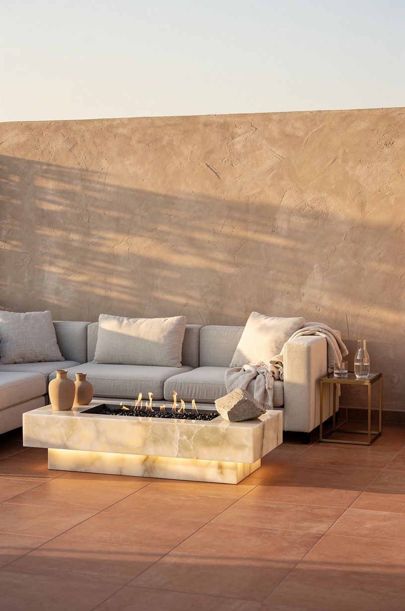 Build a low-slung sectional around a fire table