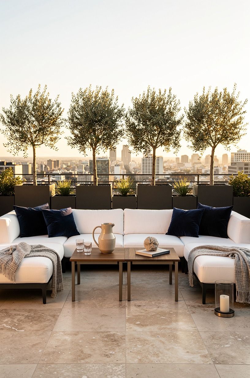 Plant olive trees in square steel planters