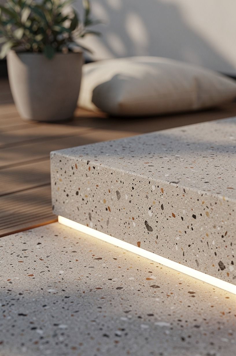 Run LED strips under floating deck steps