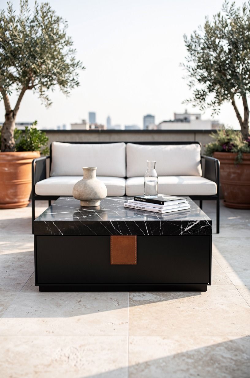 Choose black metal furniture with cream cushions