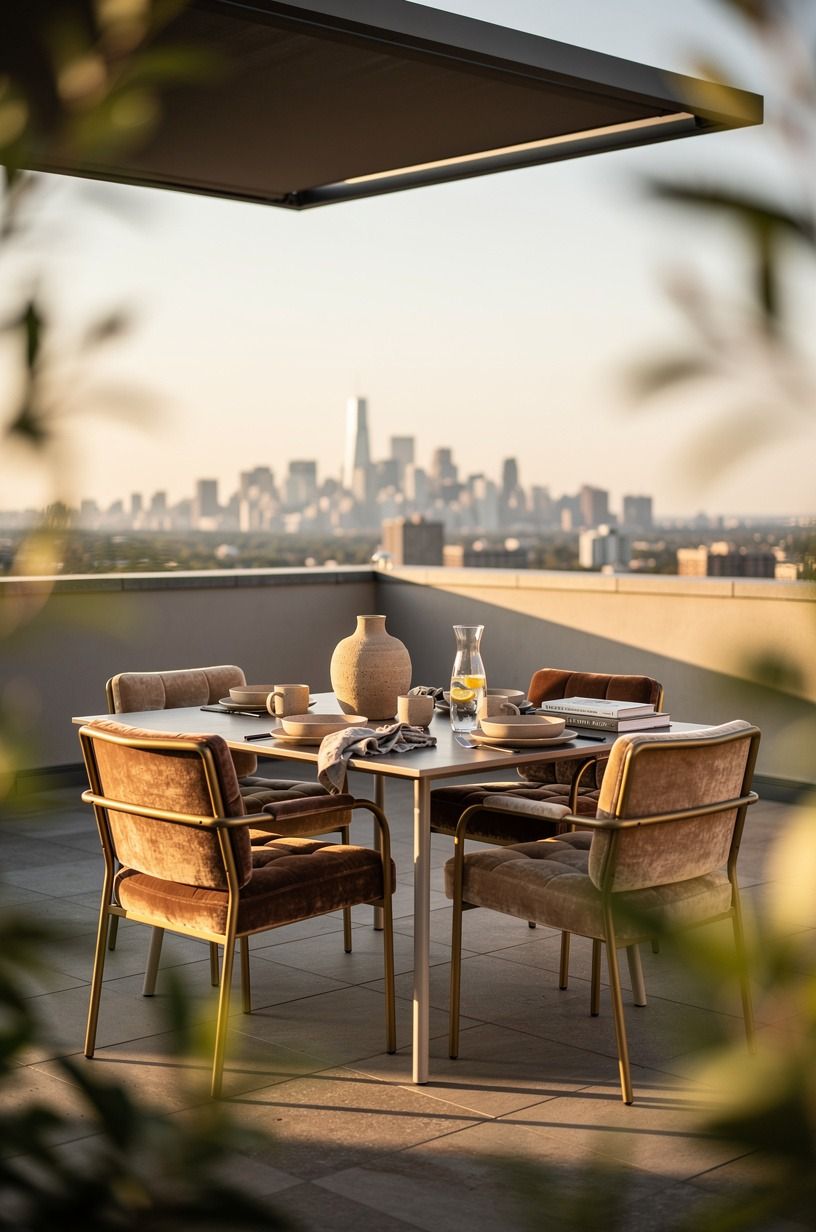 Create a dining corner under cantilevered shade