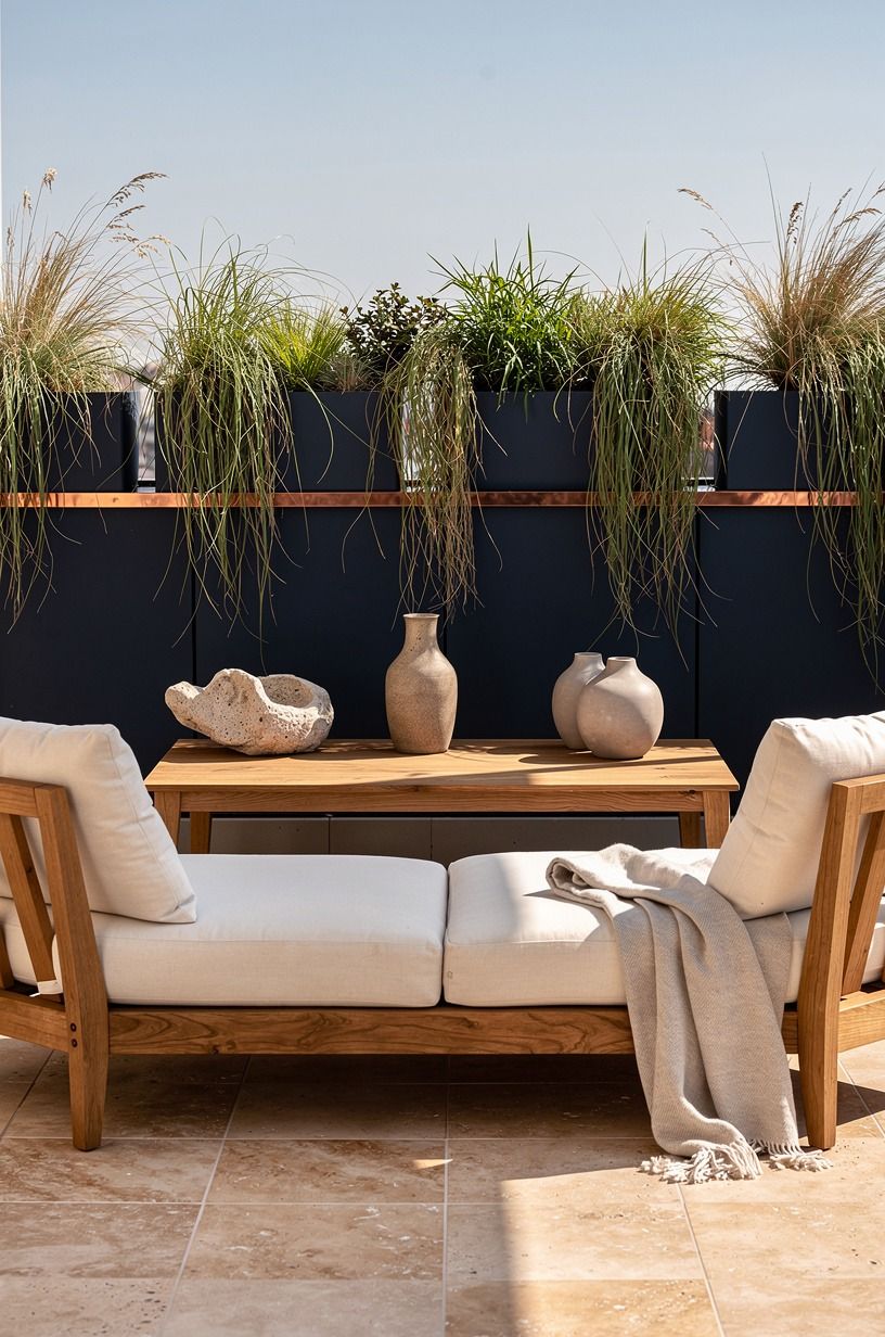 Soften the roofline with trailing grasses