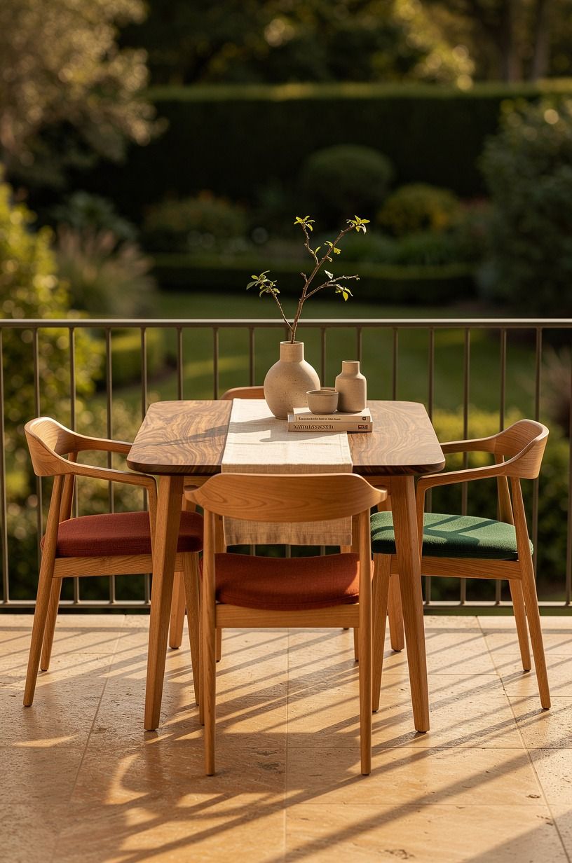 Float the dining corner instead of crowding the railing