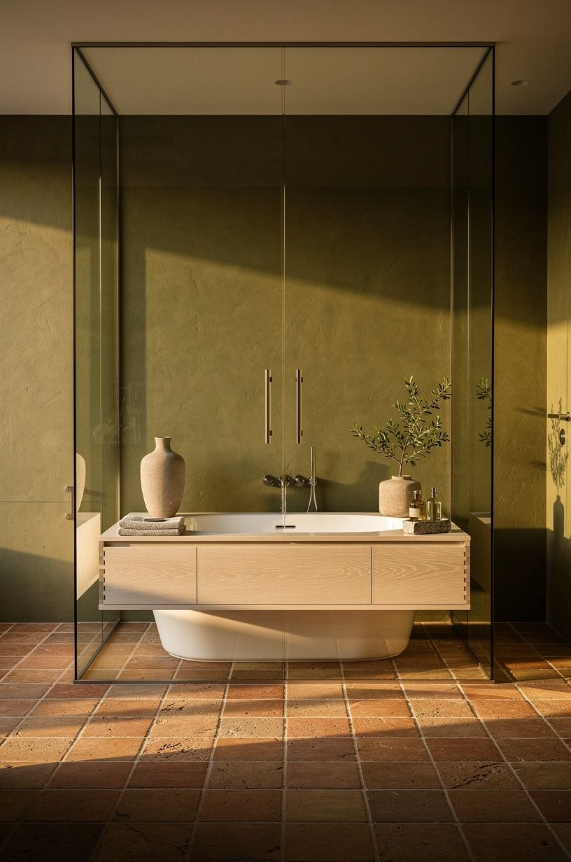 Place the tub inside a glass shower room