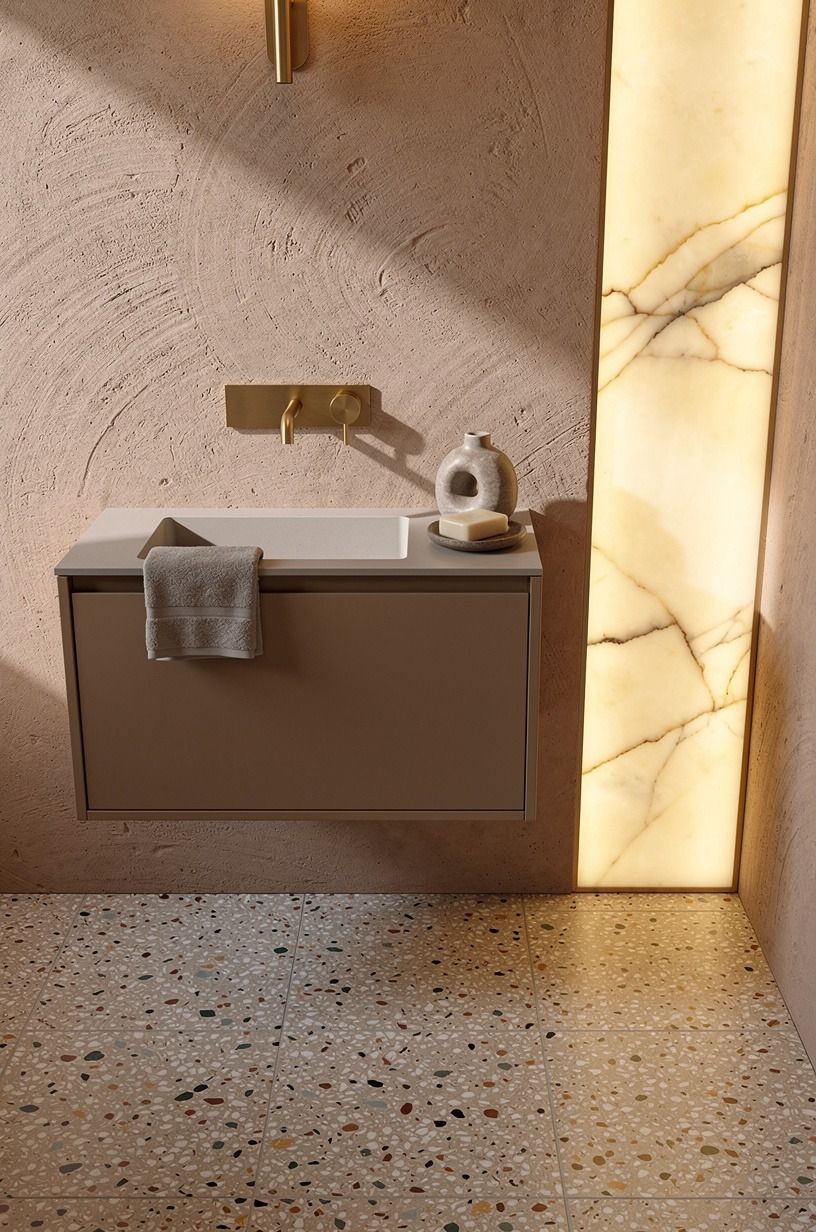 Anchor the floor with tiny terrazzo tile