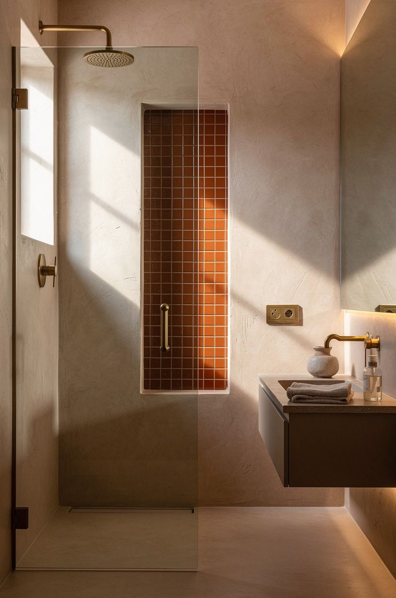 Tile the shower niche in burnt orange