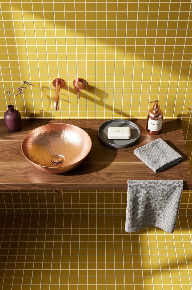 I wrapped the sink wall in mustard squares