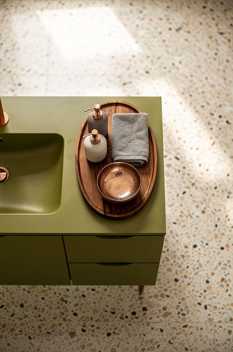 Paint the vanity a warm avocado green
