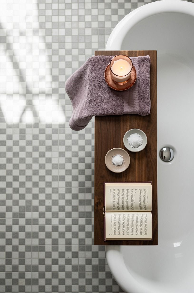 Lay a checkerboard floor under white fixtures