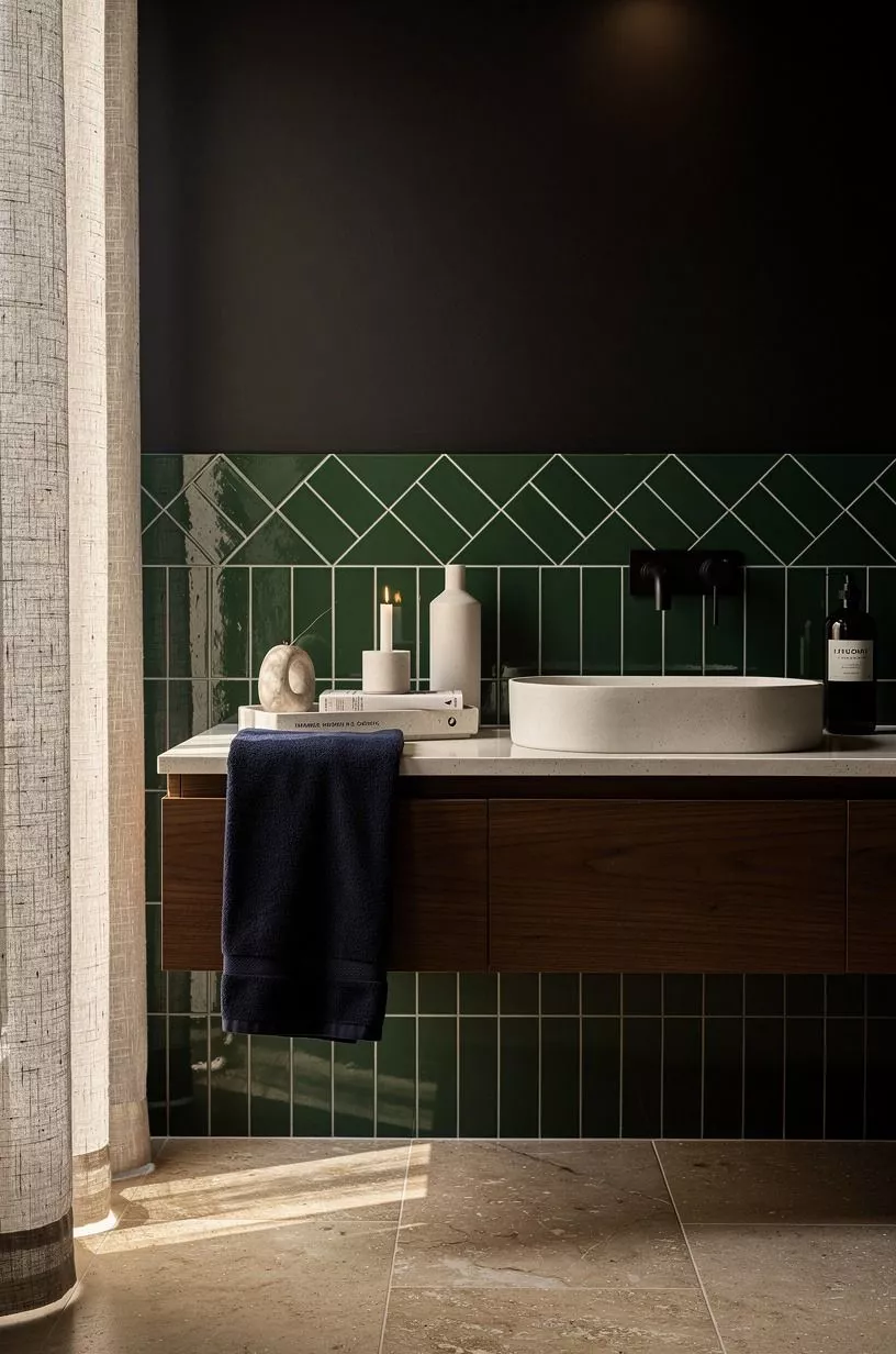 Tile the lower half in forest green