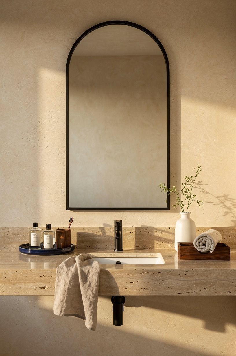 Hang an arched iron-framed mirror