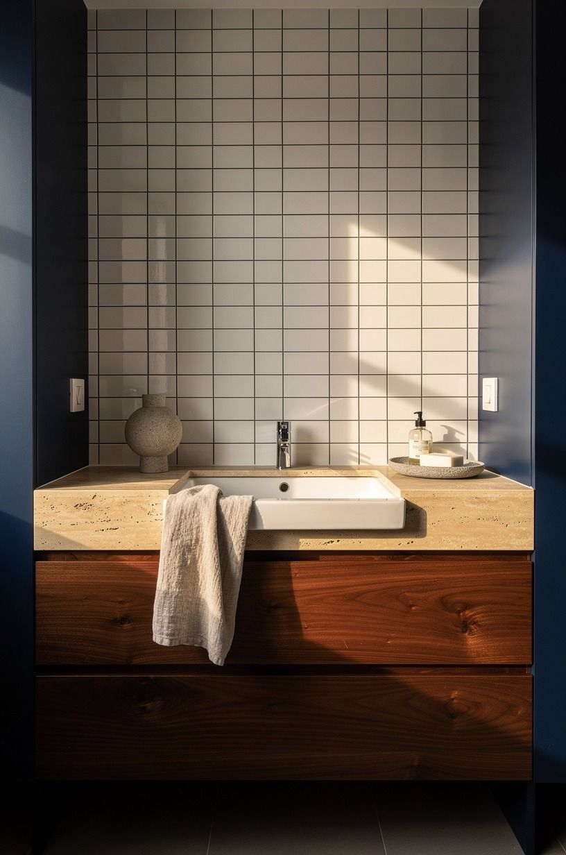 Run vertical subway tile behind the vanity