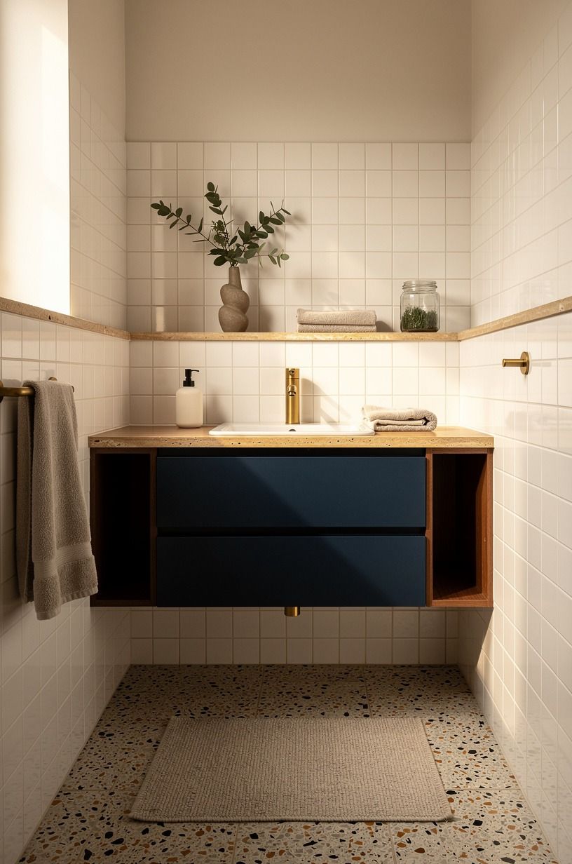 Pair terrazzo floors with warm brass fixtures