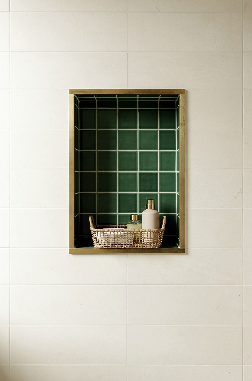 Tile the shower niche emerald