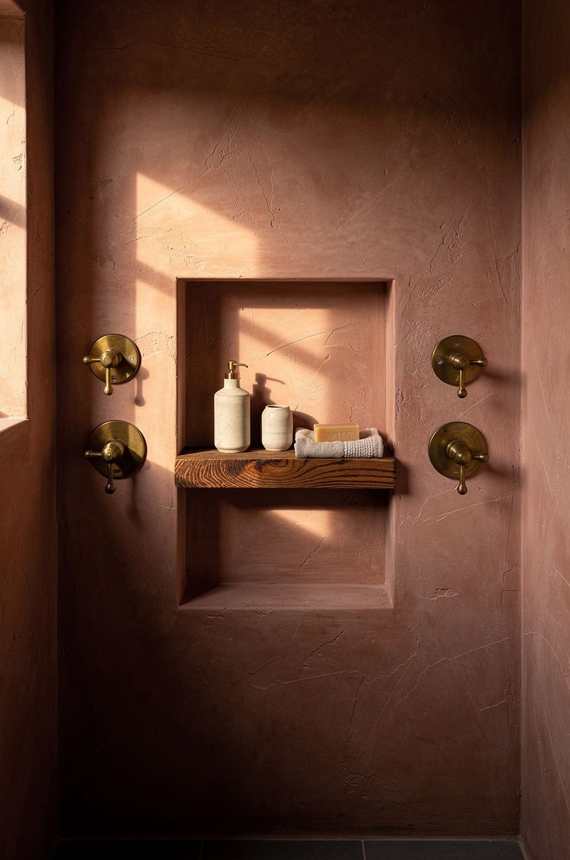 Center the niche between brass fixtures