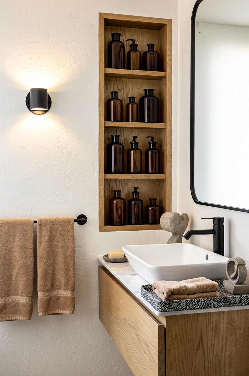 Build a recessed shelf for amber glass bottles