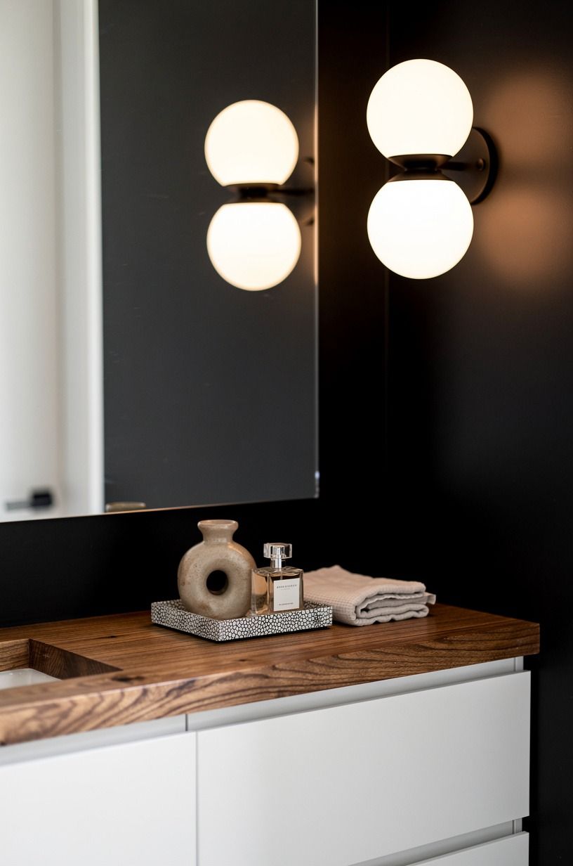 Hang globe sconces against a black backdrop