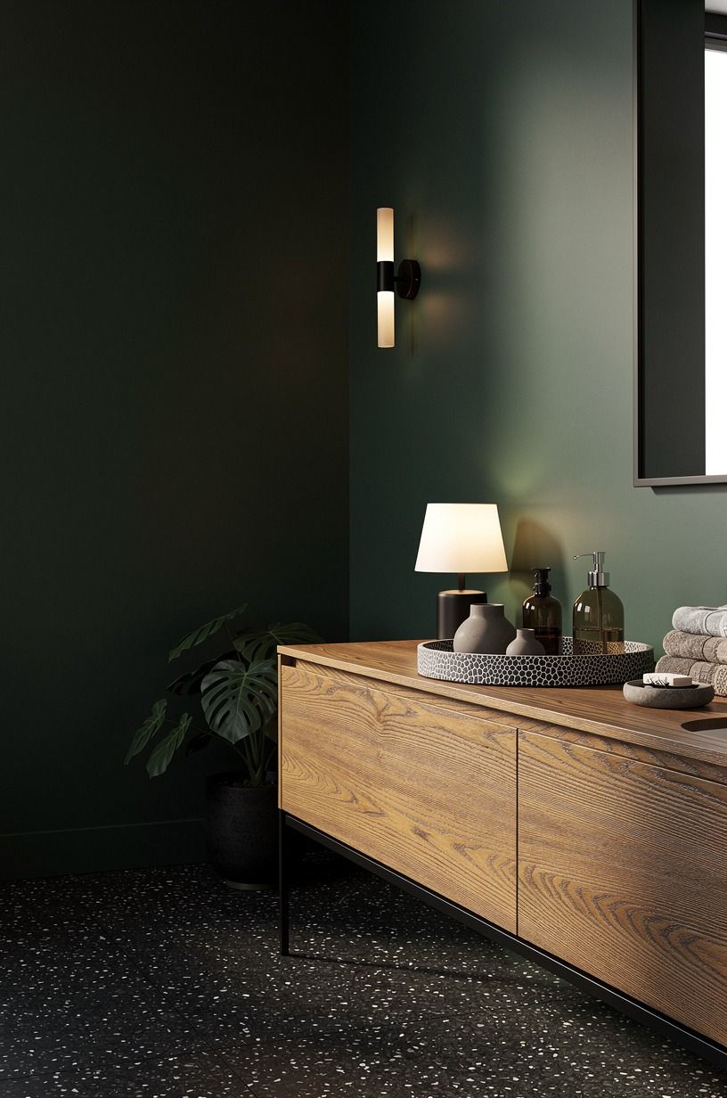 Run dark terrazzo across the floor