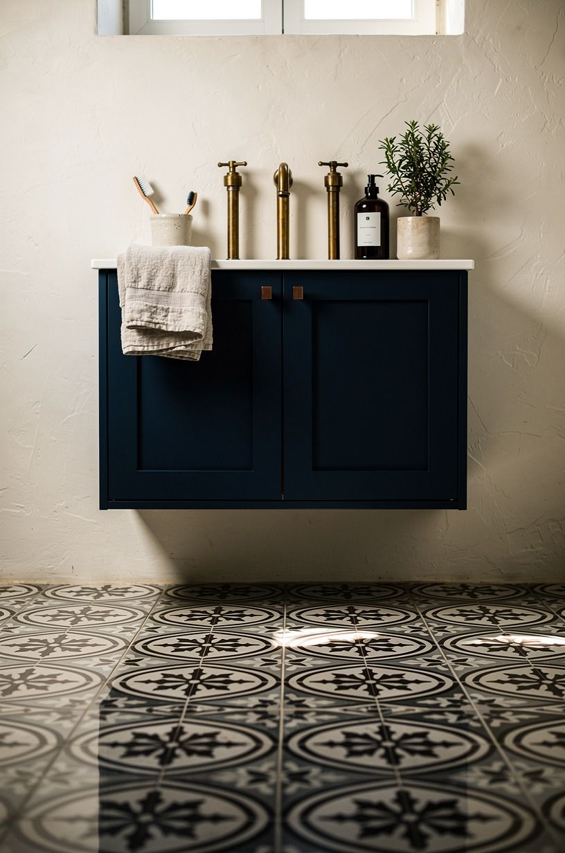 Line the floor with patterned cement tile