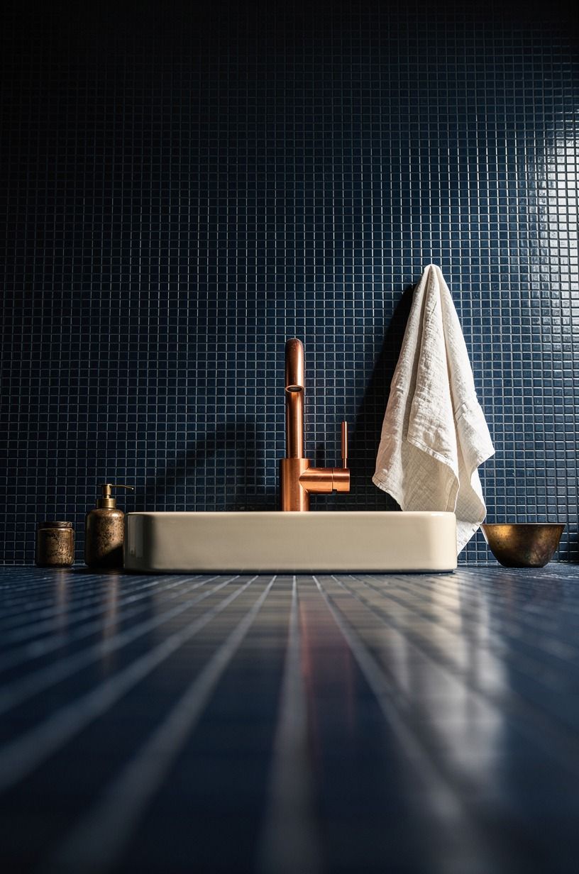 Run blue mosaic tile behind the sink