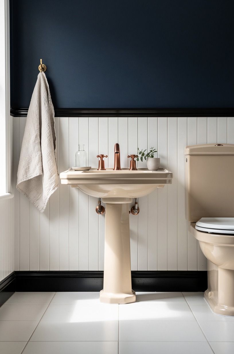 Cap white wainscot tile with black bullnose