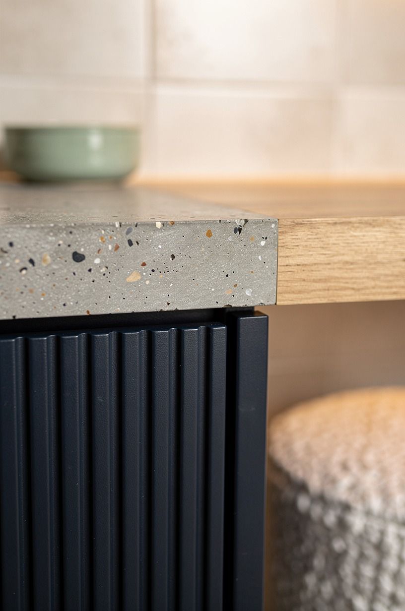 Install a dark blue fluted vanity