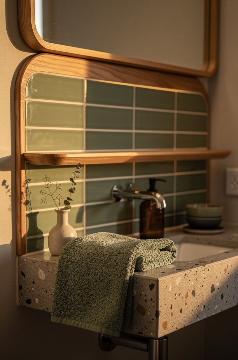 I mixed cane baskets under the vanity