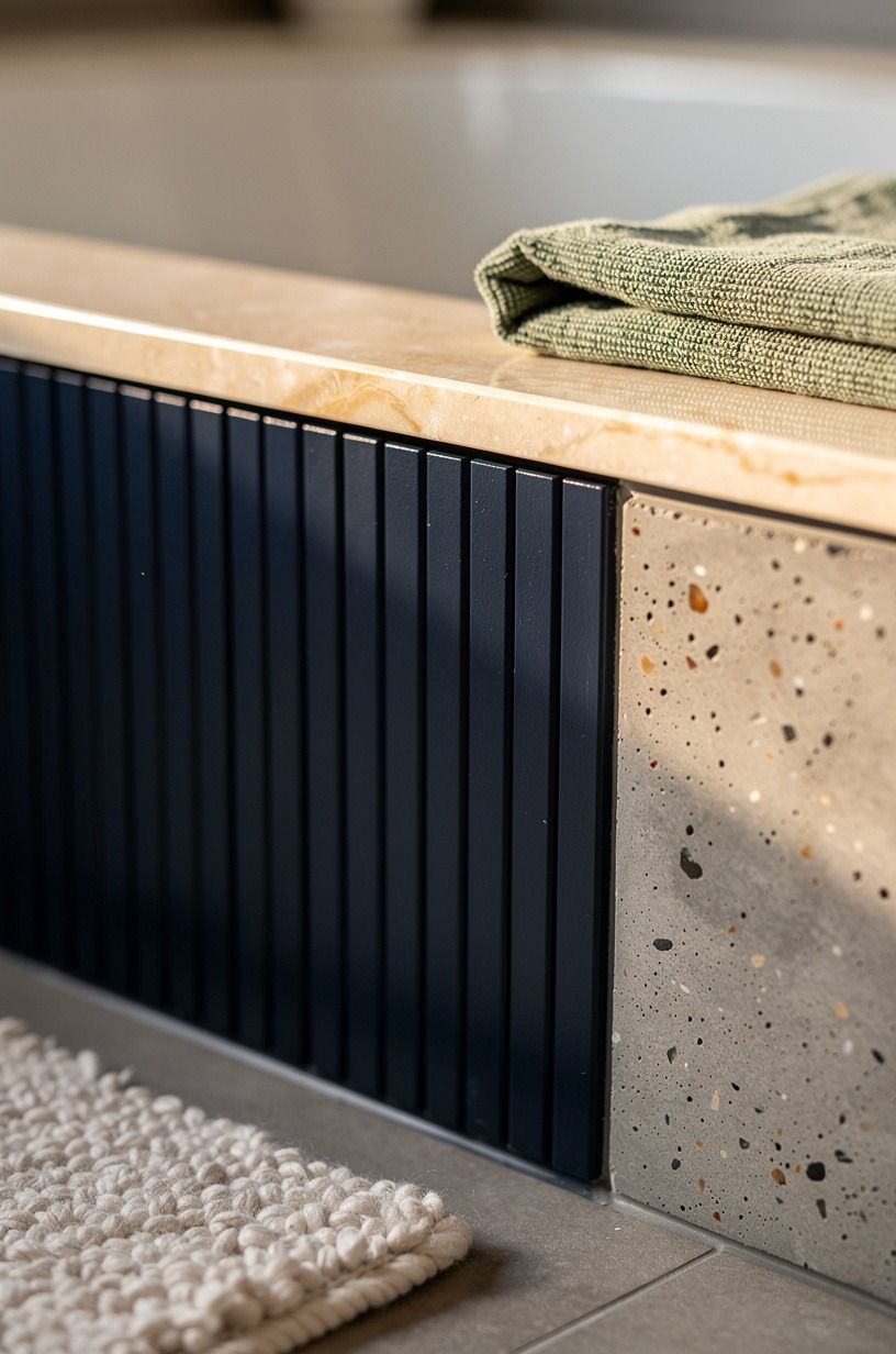 Wrap the tub apron in navy panels