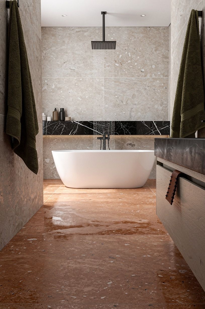 Center the tub under a rainfall shower line