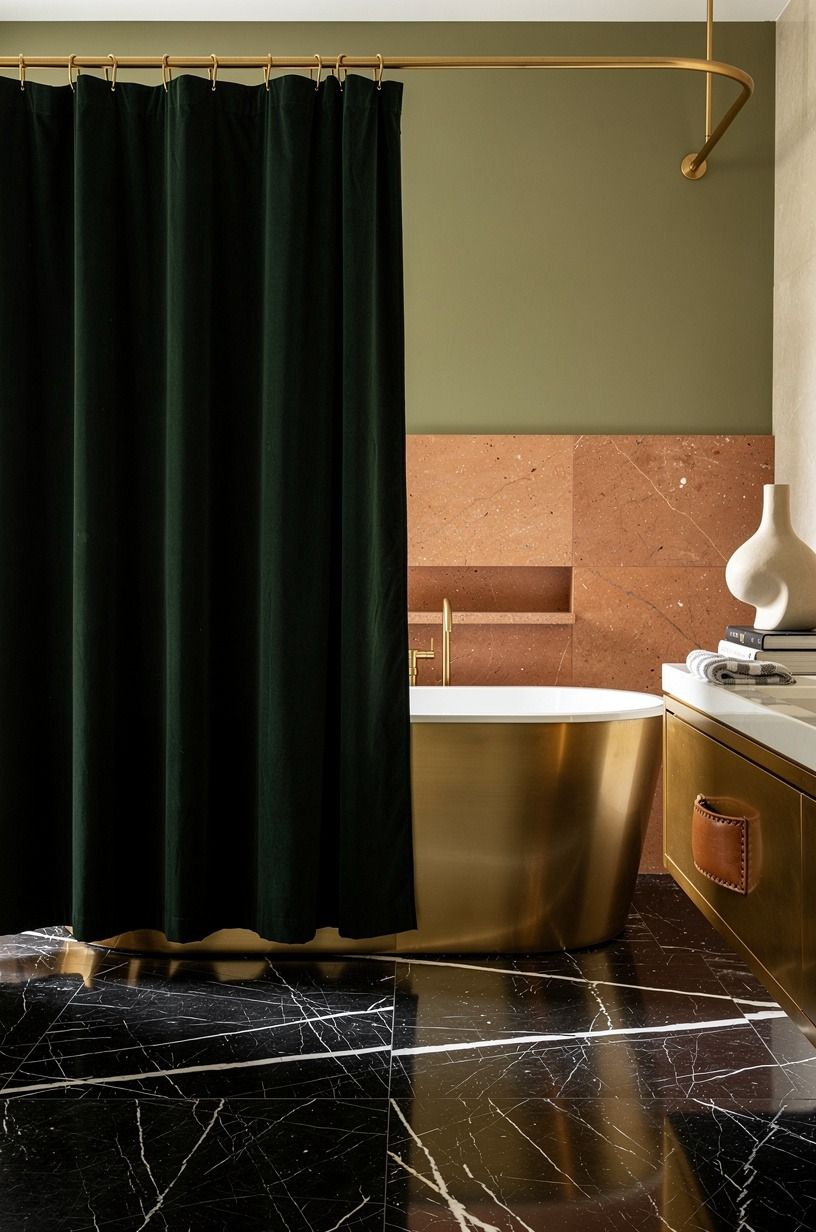 Add a dark green shower curtain
