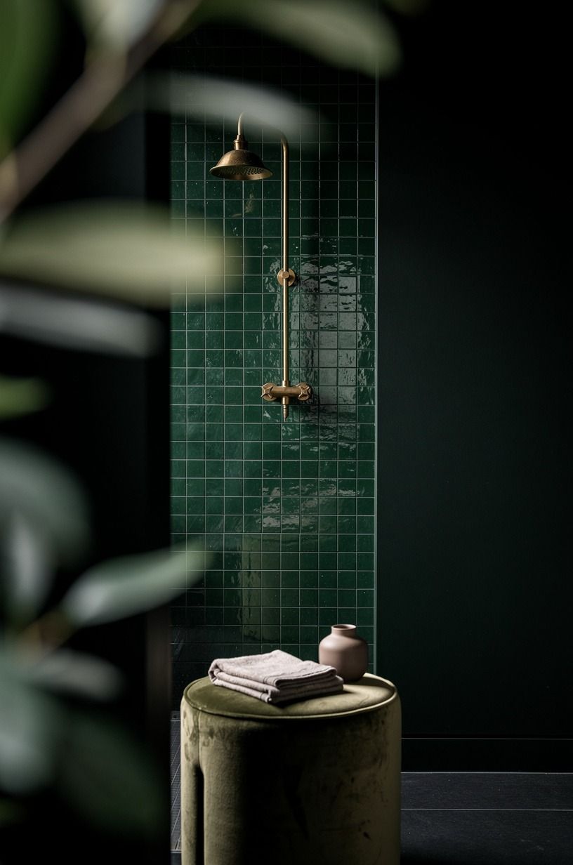 Set emerald tile inside the shower niche