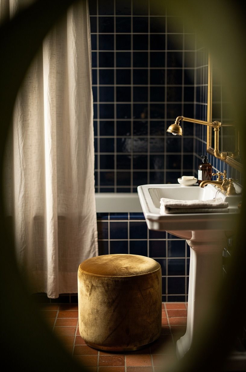 Use cobalt grout lines for graphic contrast