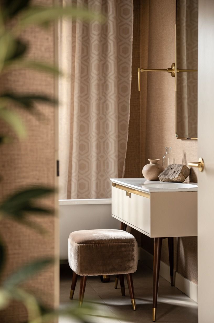 Use a patterned curtain in muted geometrics