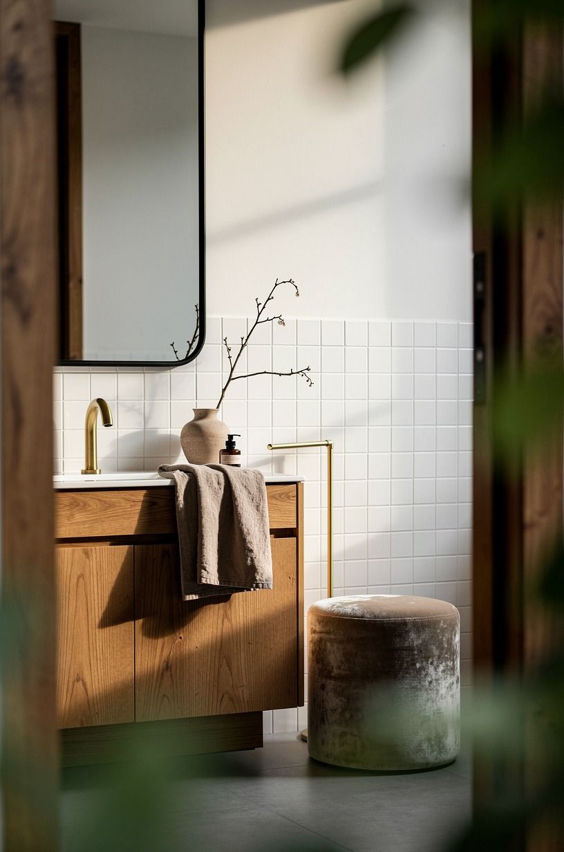 Soften the palette with warm wood accents
